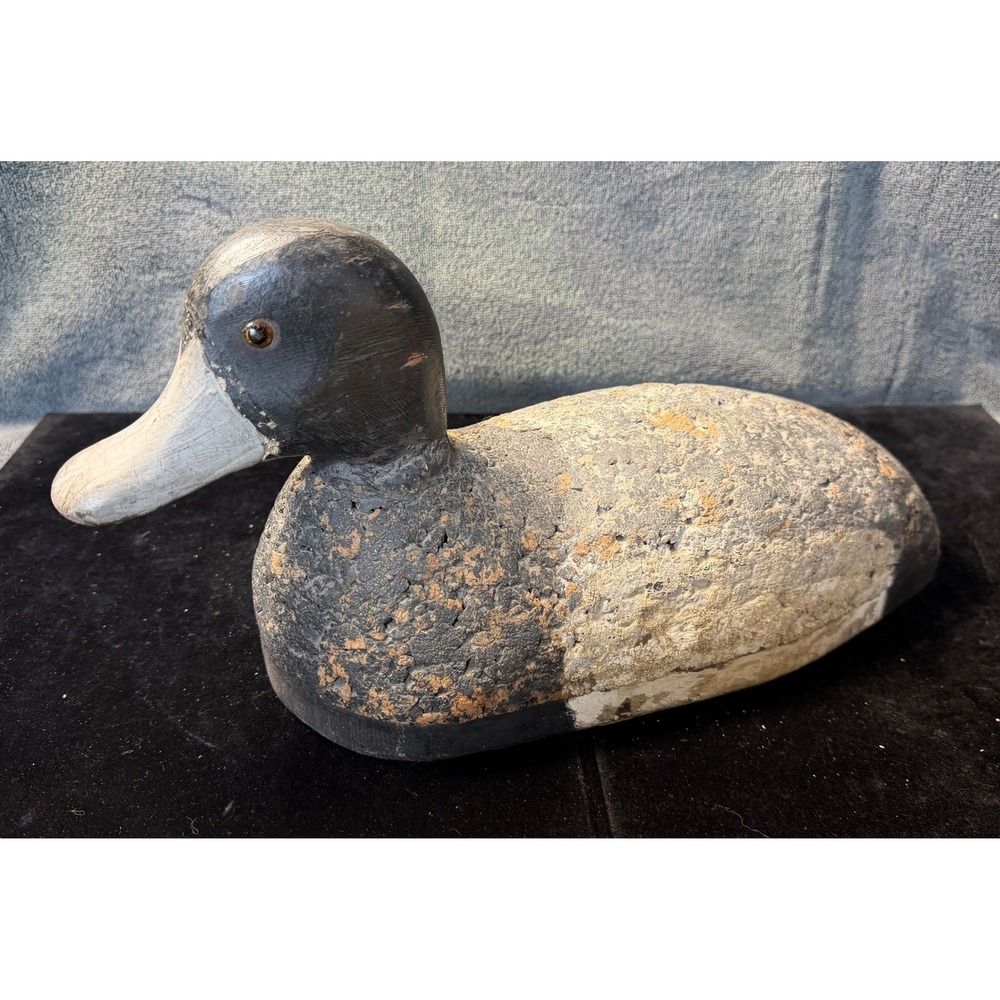 Vintage Hand Carved Cork Body Duck Decoy Rustic Folk Art W.B. Signed 12.5 Inch